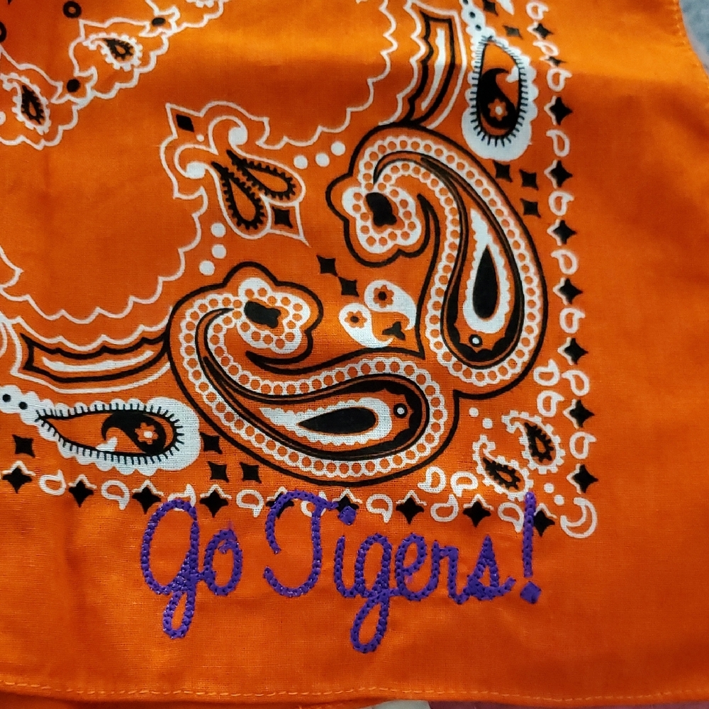 Handmade Embroidered Clemson Tigers Bandana Orange Team Rag